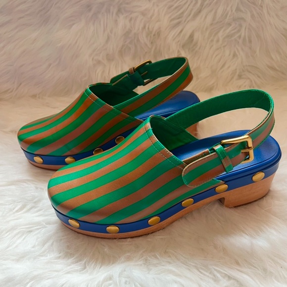 New CHARLOTTE STONE Jona Striped Studded Slingback Low Heel Clogs in Kite Stripe - Picture 9 of 16